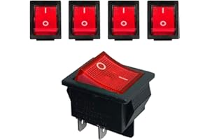 MGI SpeedWare 12vDC Neon Lighted Mini Rocker Switches On-Off DPST 5 Pack (Red)