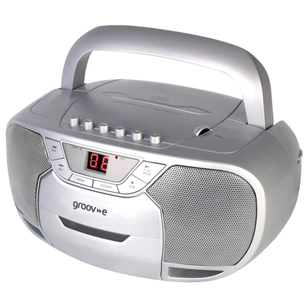 Groov-e Classic Boombox Portable CD Player with Cassette & Radio, Classic Silver โ image 1