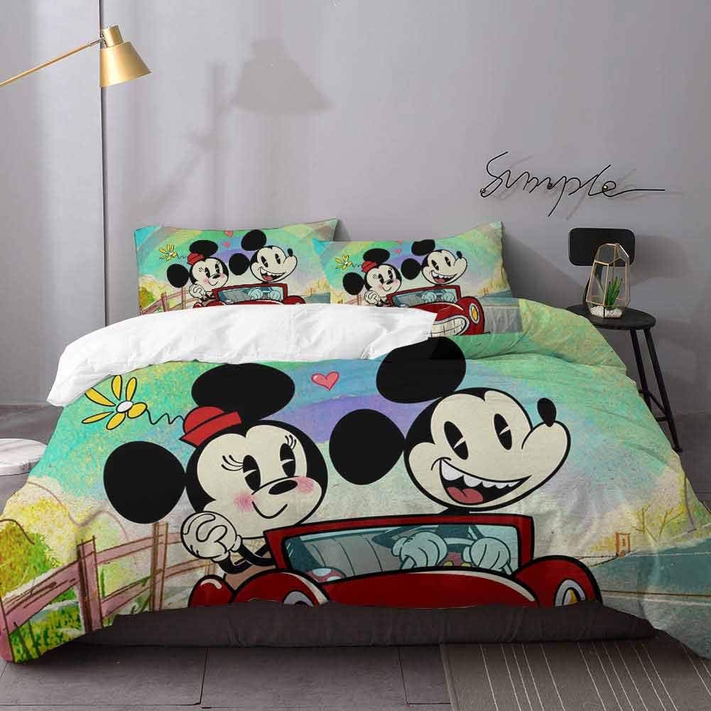 WomHouse Lightweight Bedding Set 3 Pieces Mickey & Minnie Mouse 1 Quilt, 2 Shams Bedding 3 Piece Duvet Cover Set Twin