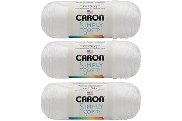 Caron Simply Soft 3-Pack Yarn, 3oz, Gauge 4 Medium Worsted, 100% Acrylic -White - Machine Wash & Dry