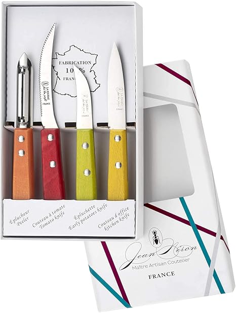 Le Coffret Blanc De 4 Utilitaires De Cuisine La Fourmi Manche En Bois De Hetre Teint 1 Couteau A Tomate Un Eplucheur Une Epluchette Un Couteau D Office Lame 9 Cm Amazon Fr