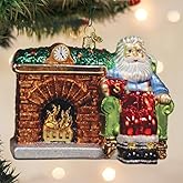 Old World Christmas Santa at Hearth Glass Blown Ornament for Christmas Tree, Handcrafted Holiday Decoration, Santa Collection