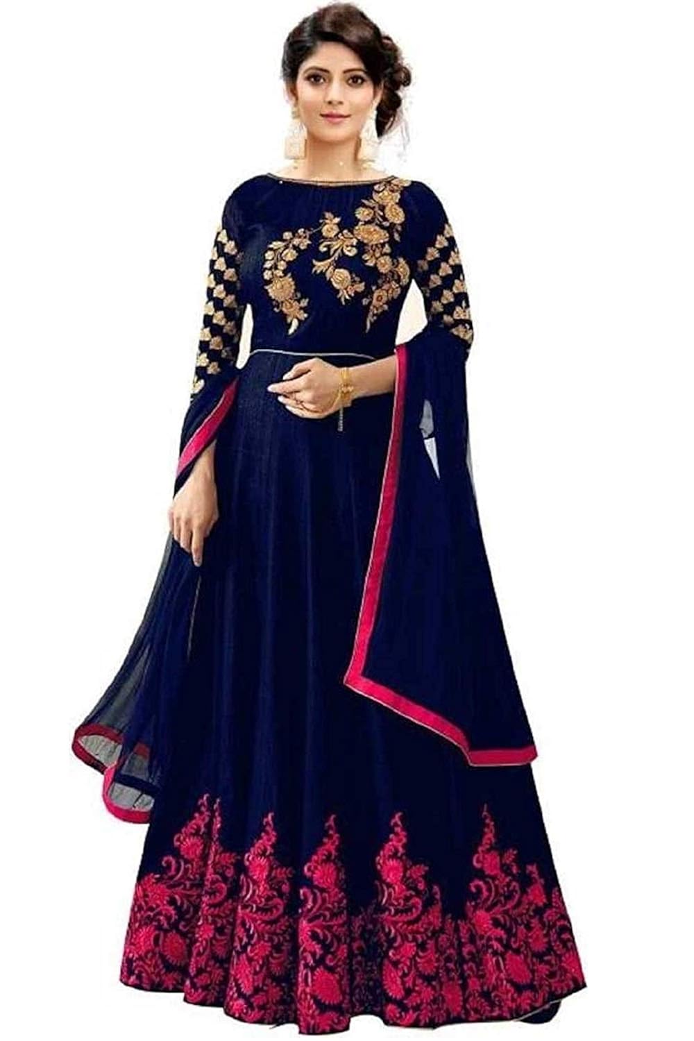 pristive fashion hub women's embroidery semi-stiched free size patry wear gown