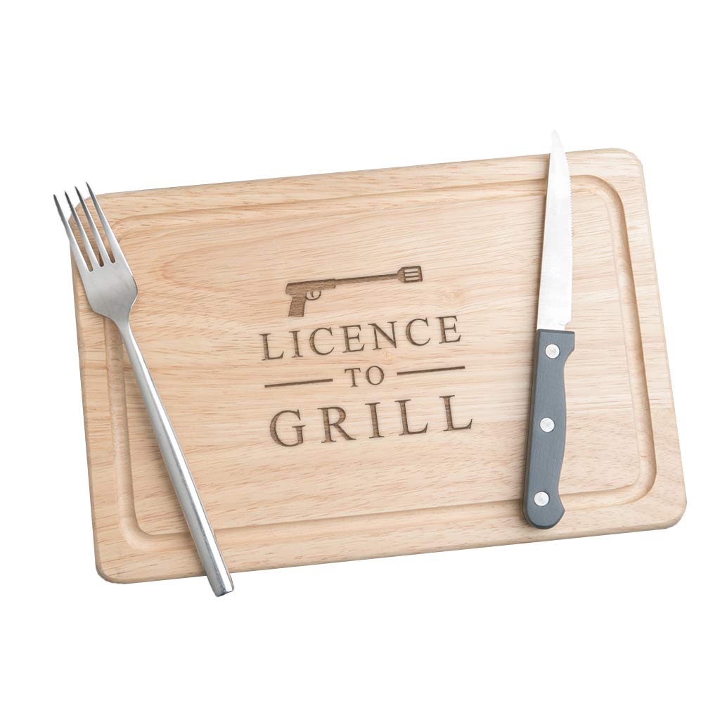 Licence to Grill Wooden Chopping Board - Meat Serving Board - Funny Gift for Men Birthday Christmas - Novelty Cooking Keepsakes for him - Kitchen Boards for Dad - Men Who Cook