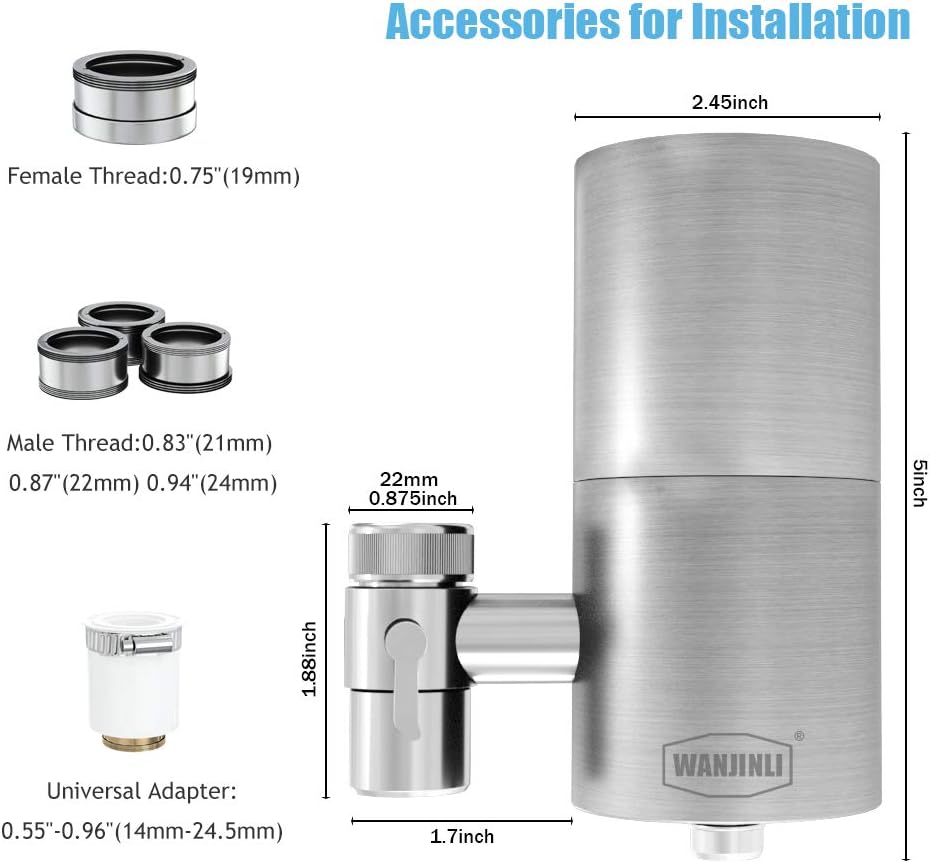 WANJINLI Faucet Water Filter Filtration System, Water Purifier with ACF Filter Element, High Water Flow, Reduce Chlorine, Lead, BPA-Free, Double Outlet, Suitable for Standard Sink Faucet: Home & Kitchen