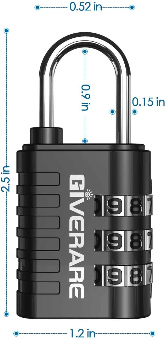 GIVERARE 8 Pack Combination Lock, 3-Digit Padlock Keyless, Resettable Luggage Locks for Backpack, Gym & School & Employee Locker, Weatherproof Travel Lock for Fence, Backyard Gate, Hasp, Case-Black - - 
