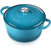 E-far 6 Quart Dutch Oven, Enameled Cast Iron Dutch Oven Pot with Lid, Nonstick Round Cookware for Braising/Stews/Roasting/Bread Baking/Cooking, Heavy Duty, Induction & Oven Safe - Teal Mist