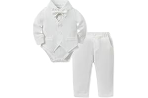 YALLET Baby Boy Clothes Suit 0-24 Months Infant Gentleman Outfits Formal Dress Shirt+Bowtie+Vest+Pants Set Baby Wedding Suits