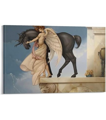 マイケルパークスDream for Rosa by Michael Parkes Dream For Rosa Vintage Large Print with Glass Cover & Wood