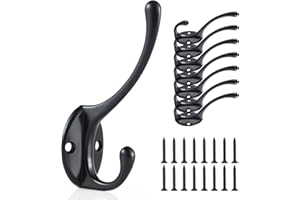 IBERDE Coat Hooks for Hanging, Wall Hooks with Stainless Steel Screws Retro Double Hooks Towel Rack Utility Hanger for Coat, Scarf, Bag, Towel, Key, Cap, Cup, Hat 8PCS (Black)