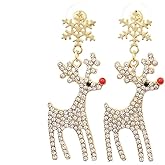 Christmas Earrings for women Rhinestone Snowflake Elk Earrings Cubic Zirconia Christmas Dangle Earrings Crystal Animal Stud Earrings Christmas Party Jewelry
