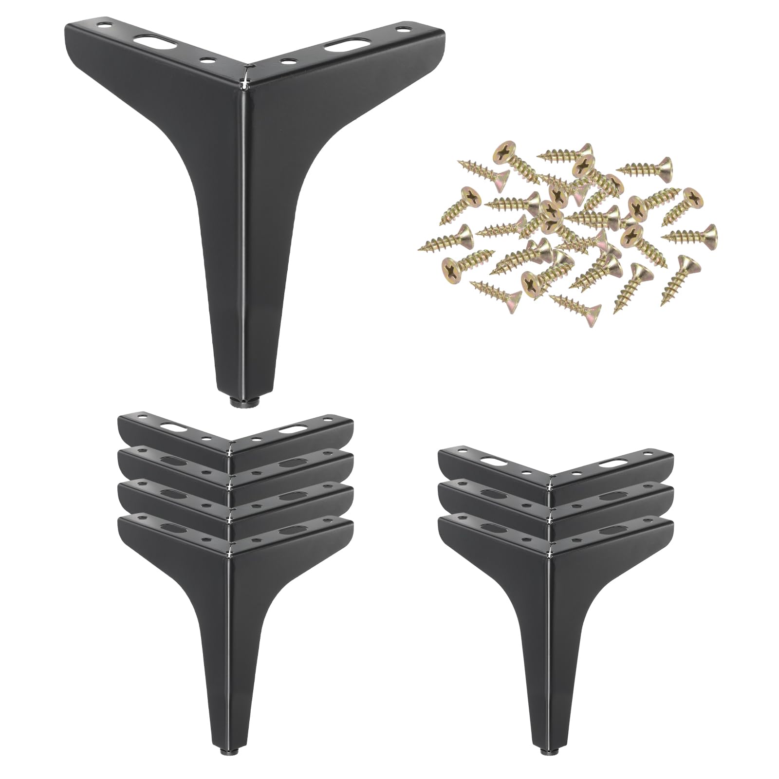 PATIKIL Metal Furniture Legs 5.12 Inch, 8 Pack Triangle Furniture Feet DIY Replacement Legs Modern Style for Cabinet Cupboard Table Couch Sofa Dresser, Black