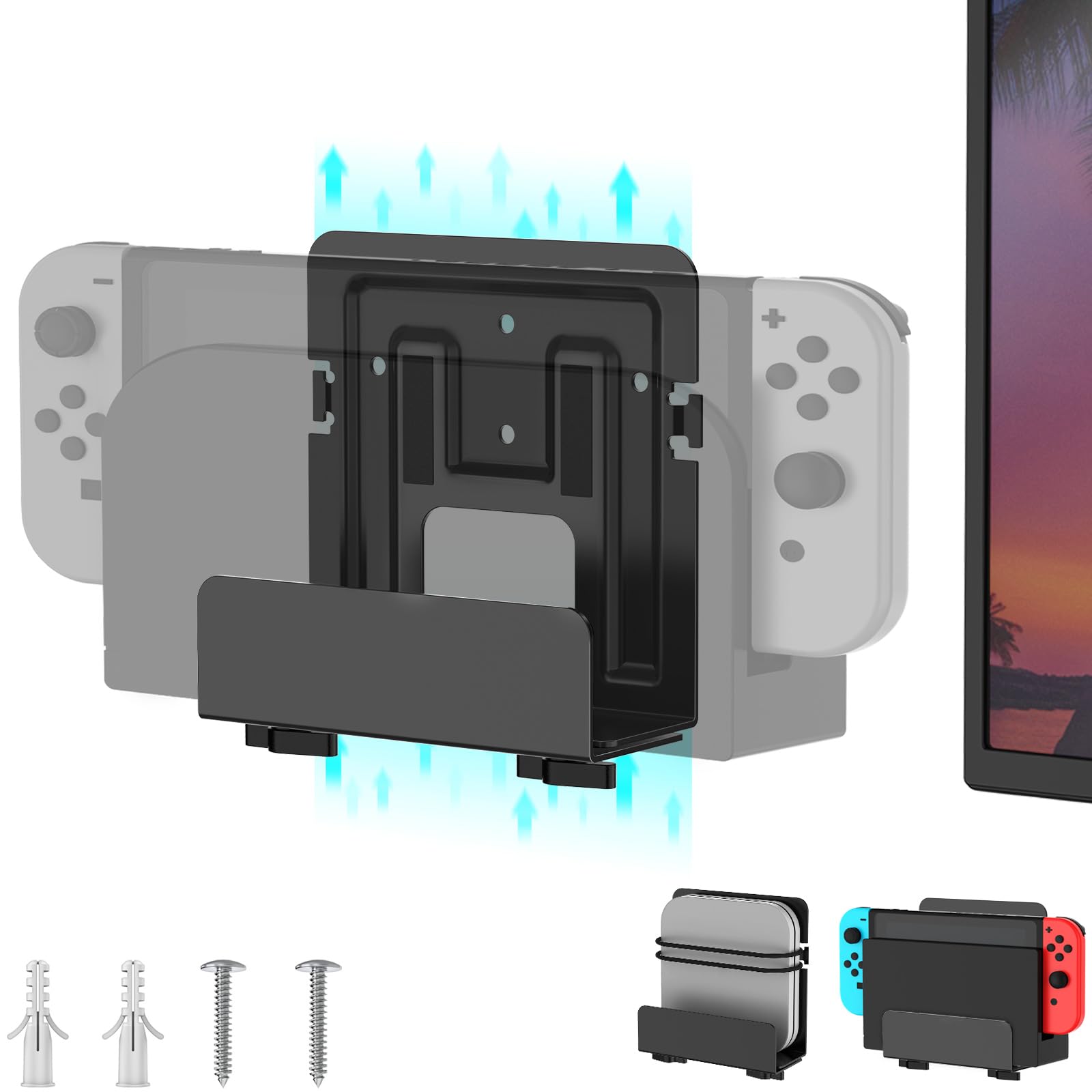Wall Mount Bracket Compatible for Nintendo Switch 1 and 2, Adjustable Width (1.9"-2.99") Switch Holder,Easy Install,Adjustable Cable Box Wall Mount Bracket