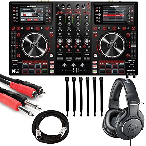 Numark NVII | DJ Controller for Serato DJ with Intelligent Dual-Display Screens & Touch-Capacitive Knobs + ATH-M20x Headphones + Stereo Interconnect Cable + Mic Cable + Strapeez - Top Value Bundle!