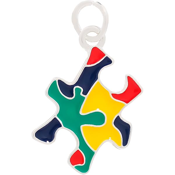 Small Sterling Silver Autism Awareness Charm – Puzzle Piece With 2 Hearts, 15mm Long, 13mm Wide - View #2