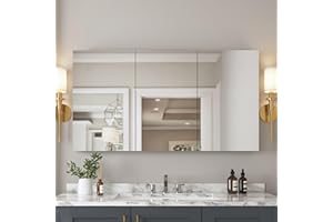 Deer Valley Medicine Cabinet with Mirror, 48" W x 26" H Bathroom Mirror with Storage, 3 Doors Frameless Modern Wall Mount Mirrored Medicine Cabinets with 2 Adjustable Shelves DV-1MC0149