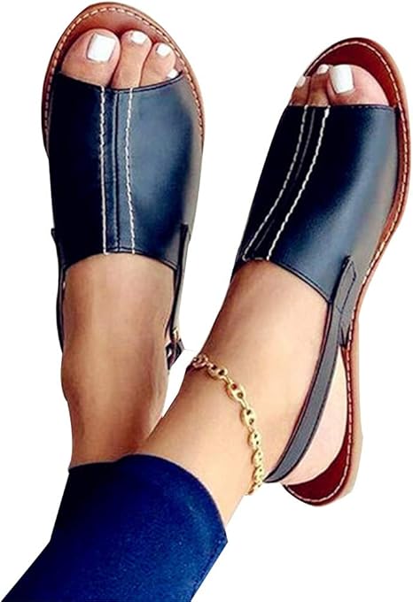 Amazon Co Jp レディースウォーキングサンダルレザーフラットサマーサンダルレディースカジュアルオープンローマンサンダル アウトドアコンフォートビーチサンダルおしゃれ滑り止め通気性下駄ラバ 黒 38 ホーム キッチン