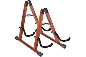 MOREYES Double Guitar Stand, Wooden Guitar Stands Floor for Multiple Guitars, Acoustic Guitars, Bass, Electric Guitar, Folding A-Frame Acoustic Guitar Stand, Easy to Assemble, Portable for Travel
