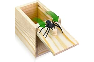 PARNIXS Wooden Surprise Spider Prank Box，Handcrafted Spider in a Box for Adults and Kids，Fake Realistic Spiders Toy,Hilarious April Fools Day or Christmas Surprise Toy and Gag Gift Practical Joke