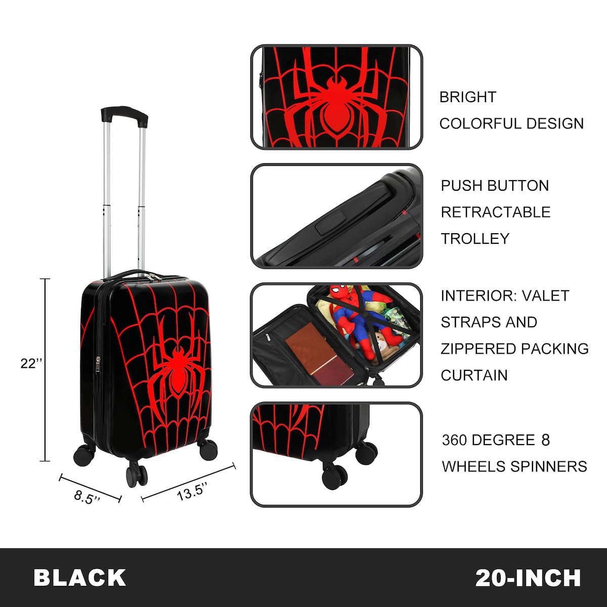 Bioworld Spider-Man Web Logo 20” Carry-On Luggage With Wheels And Retractable Handle