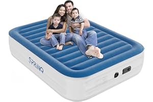 Sprinq Queen Air Mattress with Built in Pump, 18" Double-High Durable Blow Up Mattress with Soft Flocked Top, Quick Inflation/Deflation Inflatable Bed, Air Bed for Indoor Home,Camping,Guests,Travel