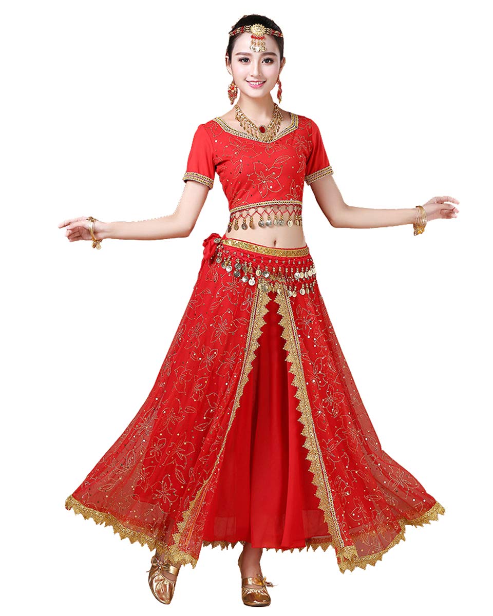 Grouptap Bollywood lehenga choli indian womens anarkali saree ladies wedding party designer dance blouse dress red lengha costume (Red, 152-172 cm, 45-70 kg)