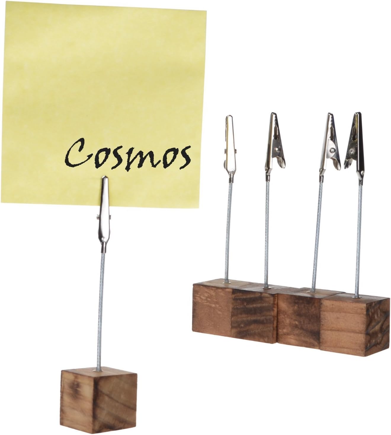 Cosmos 10 Pcs Lightweight Cube Base Memo Clips Holder with Alligator Clip Clasp for Displaying Number Cards (Wooden Base): Kitchen & Dining