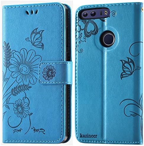 Huawei Honor 8 Case, kazineer Premium PU Leather Phone Wallet Case Protective Cover for Huawei Honor 8 (Turquoise-blue)