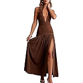 Womens Sexy Deep V Neck High Slit Maxi Dress Halter Tie Backless Formal Party Date Night Infinity Dresses