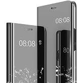 CCSamll for Samsung Galaxy S22 Ultra Case Mirror Clear View QH Black | Smart Window Flip Cover, PU Leather PC Shell with Kickstand, Wireless Charging Support Case for Samsung S22 Ultra