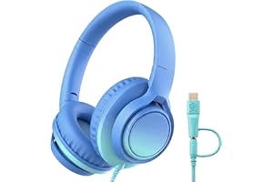 MartiAudio Kids Wired Over-Ear Headphones with Microphone, 3.5mm Jack with USB-C Adapter, Comfortable Headset for Online Lear