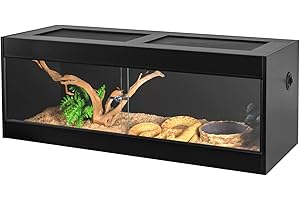 OIIBO 67 Gallon Reptile Original Wood Enclosure, 48"x18"x18" Large Reptile Terrarium with Double Hinge Sliding Doors and Top Screen Ventilation Reptiles Habitat Lounge Black