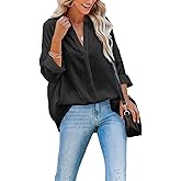 ANCAPELION Women’s Summer Chiffon Blouse Casual Short Sleeve V Neck Shirt Loose Printed Cuffed Sleeve Tunic Tops for Women