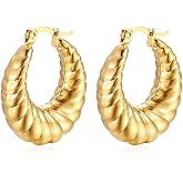coadipress Croissant Earrings for Women Twisted Round Hoop Earrings Elegant Small Hoop Earrings 14K Gold Plated Croissant Stud Earrings Chunky Gold Earrings Jewelry Gifts