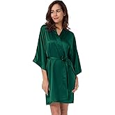 SIORO Women's Satin Robe, Short Bathrobe with V-Neck, 3/4 Sleeves Robe for Bride & Bridesmaids, Wedding Party Sleepwear