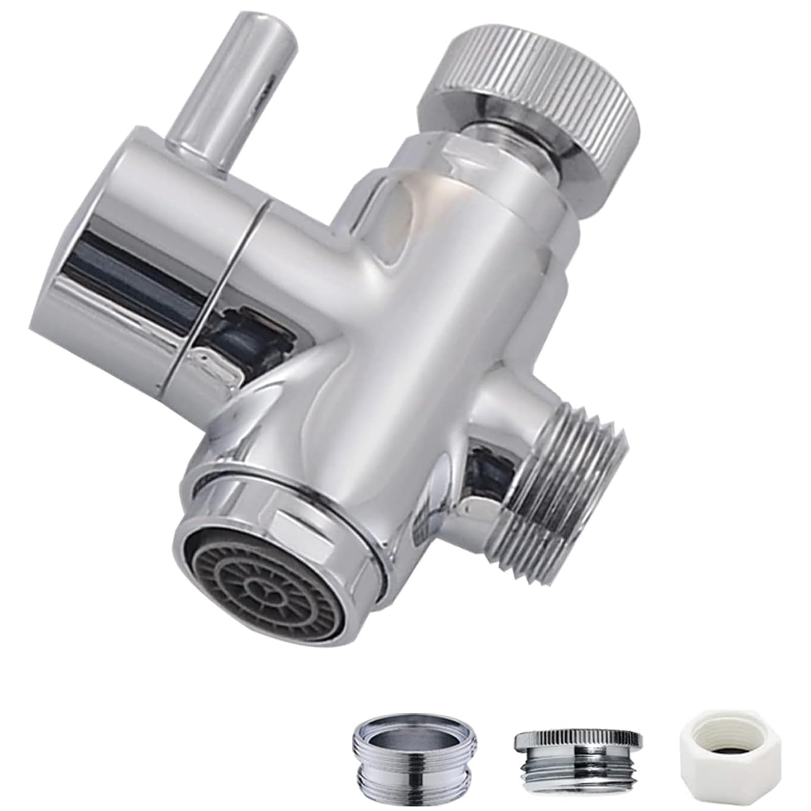 Photo 1 of Brass Diverter Valve with Aerator, 3 Way Splitter with Male Thread Adapter, 360 Swivel Faucet Adapter for Sink Hose Attachment, Bathroom/Kitchen Faucet Connector (Chrome)