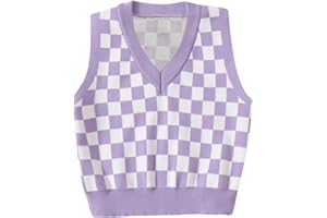 Floerns Girls Checker Print V Neck Sleeveless Sweater Vest Tank Top