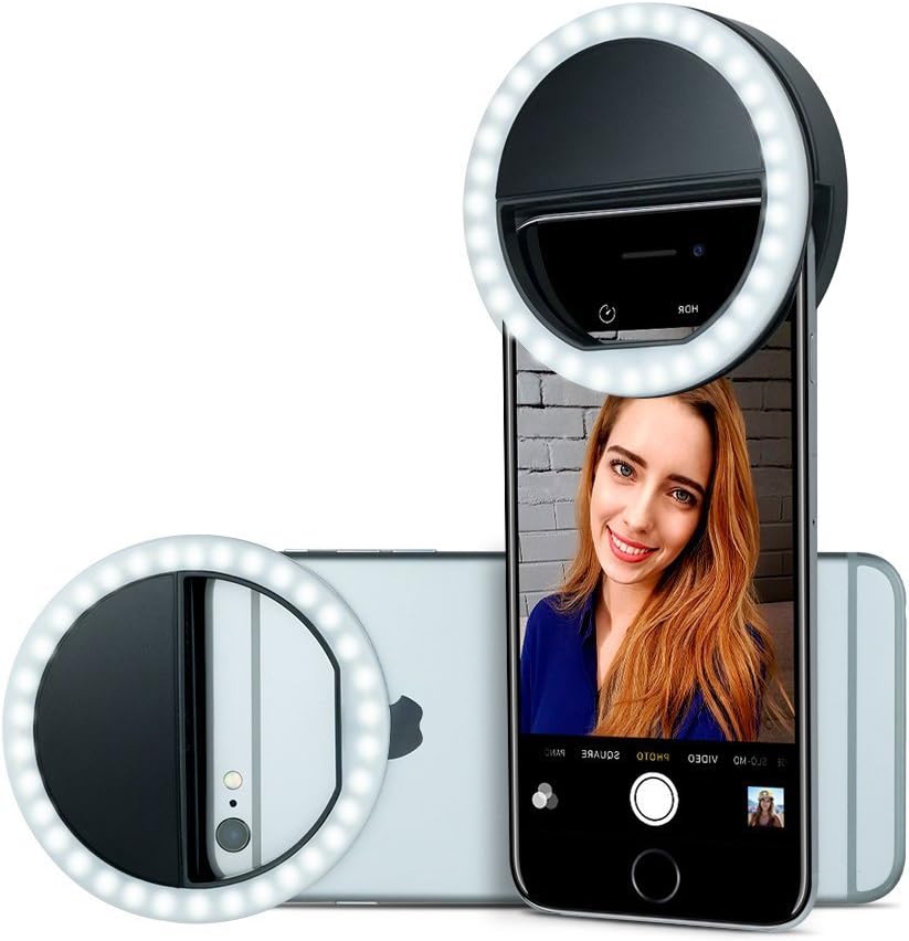 Keyas Smart Selfie 36 LED Rechargeable Ring Flash Light with Brightness Mode for Smartphones, (White)