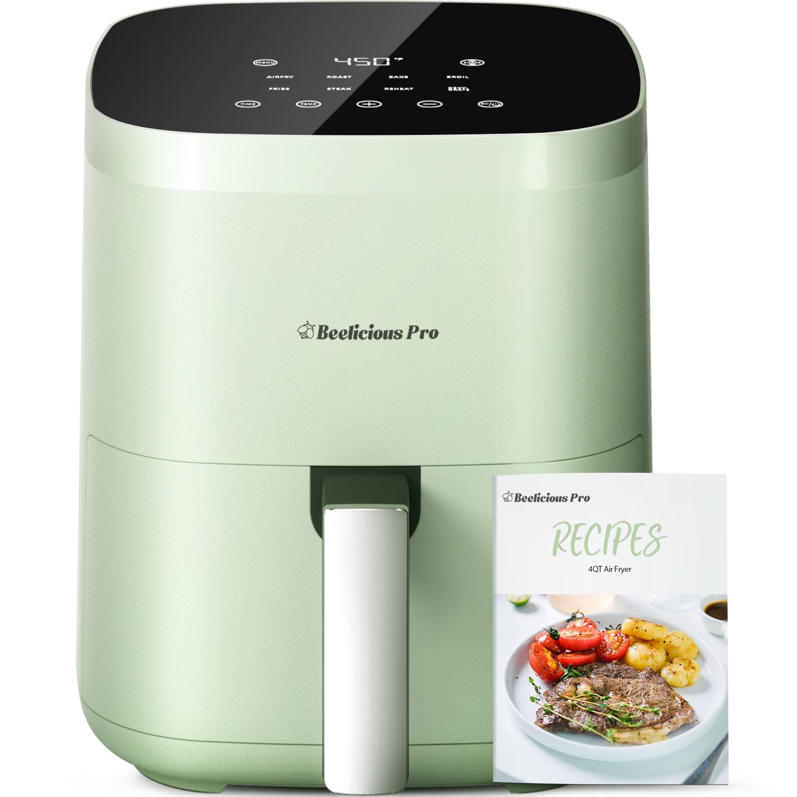 Photo 1 of Air Fryer, Beelicious 8-in-1 Smart Compact 4QT Air Fryers, Shake Reminder,450°F Digital Airfryer with Flavor-Lock Tech,Tempered Glass Display, Fit for 1-3 People, Avo Green
