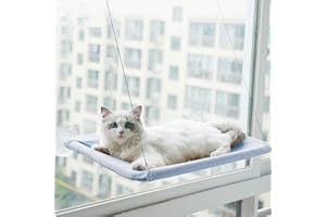 Cat Window Perch Cat Hammock pet Sunbathing Window Hammock Suction Cup Hammock can Hold 50 pounds (Blue, M)