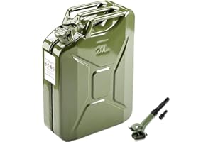 AMZOSS 20L 5 Gallon Metal Gas Can Green with Fuel Can and Spout System, US Standard Cold-Rolled Plate Petrol Can, Gasoline Bucket for Motorcycle Dirt Bike UTV SUV ATV (14.6"L x 6.5"W x 18"H)