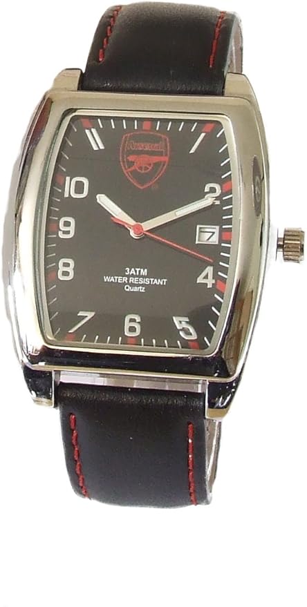 Arsenal FC Mens Black Dial Date Black Leather Strap Football Watch