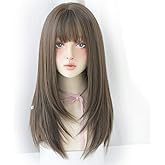 URCGTSA Long Cold Brown Hair Wig for Women Natural Synthetic High Density Wigs With Air Bangs Party Cosplay Use Hair Wig (22inch Cold brown)