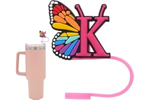FadAcc Silicone Straw Cover for Stanley Cup, Initial Letter Straw Cover, Beautiful Butterfly Style, Compatible with Stanley 40&30 Oz Tumbler (K)