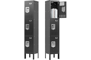 BUTISOW Metal Storage Locker with Lock & Card Slot Locker - Secure Lockable Door - Steel Locker for School, Office, Gym, Home - 66.15" H x 11.8" W x 11.8" D（3 Door, Black）