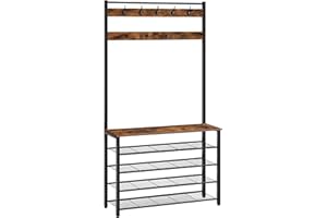 HOOBRO Hall Tree, Coat Rack with Shoe Rack, 39.4” Hall Tree with Bench, 5 Tier Shoe Storage Organizer with 9 Hooks for Entryw