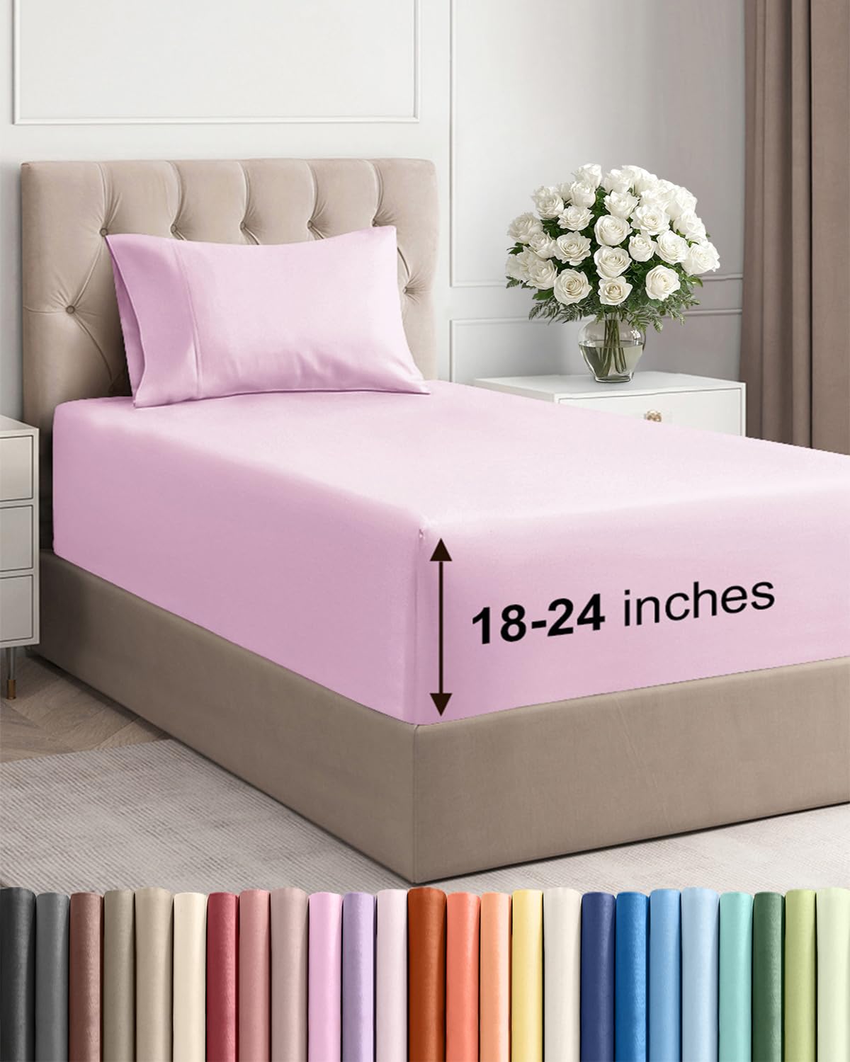 Photo 1 of Extra Deep Pocket Twin XL Sheets - 3 Piece Breathable & Cooling Bed Sheets - Hotel Luxury Bed Sheet Set - Soft, Wrinkle Free & Comfy - Easily Fits Extra Deep Mattresses - Deep Pocket Light Pink Sheets