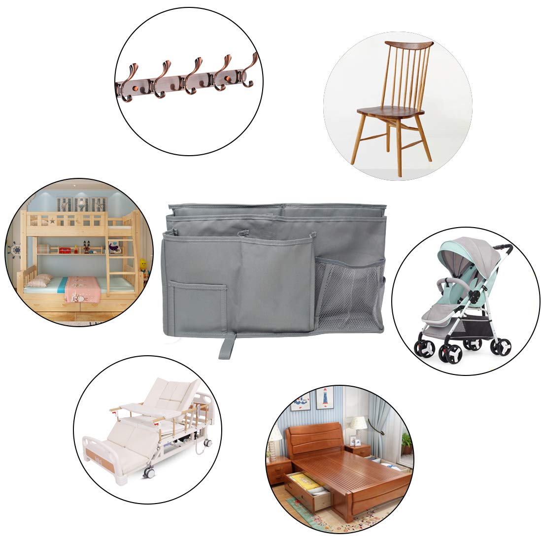 Bedside Storage Bag (8 Pockets) Tongcloud Caddy Hanging Organizer for Headboards, Bed Rails, Dorm Rooms, Bunk Beds, Apartments, Bathrooms