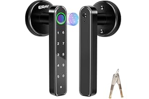 Fingerprint Door Lock Set with Deadbolt, Keyless Entry Door Knob Lock, ERAY Black Keypad Code Door Lever Lock with Handle, Interior Security Kit for Home Hotel Apartment Office Room
