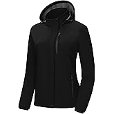 Pursky Women's Softshell Jacket Lightweight Fleece Lined Rain Jacket Waterproof Warm Windbreaker Coat With Removable Hood